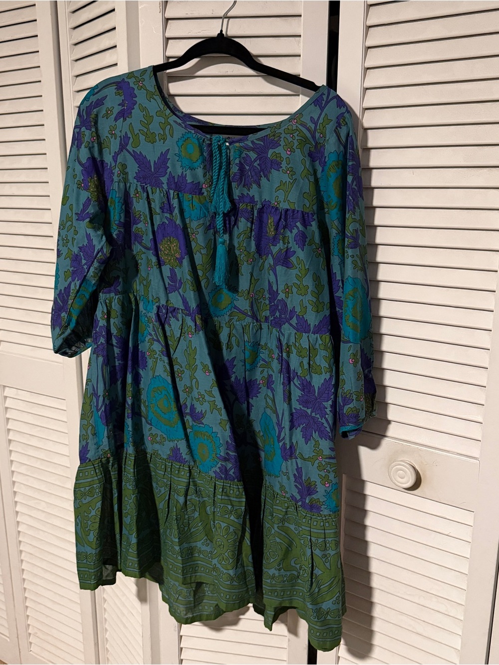 NATURAL LIFE Teal, Turquoise & Purple Floral Tiered Mini Dress